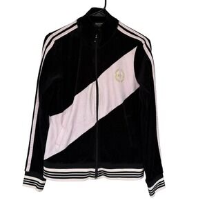 Juicy Couture Jacket Womens Medium Black Pink Velour Track Zip Up Juicy 78